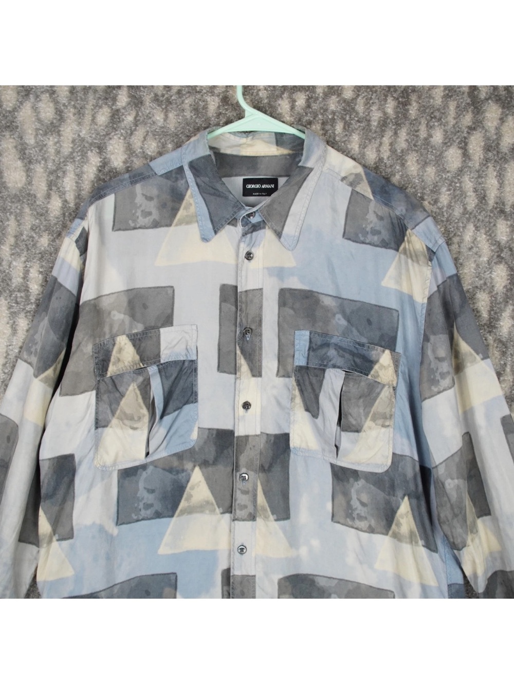 GIORGIO ARMANI Black Label Cupro Shirt Mens 16.5 42 Runway SS20 Geometric $1295 - Picture 4 of 16